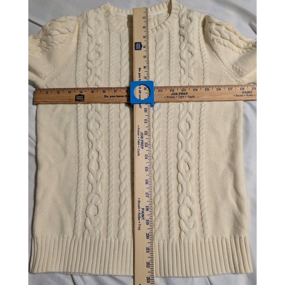 L.L.Bean Cable Knit Sweater Womens Small Cream Cotton‎ Crewneck Classic - Picture 5 of 6